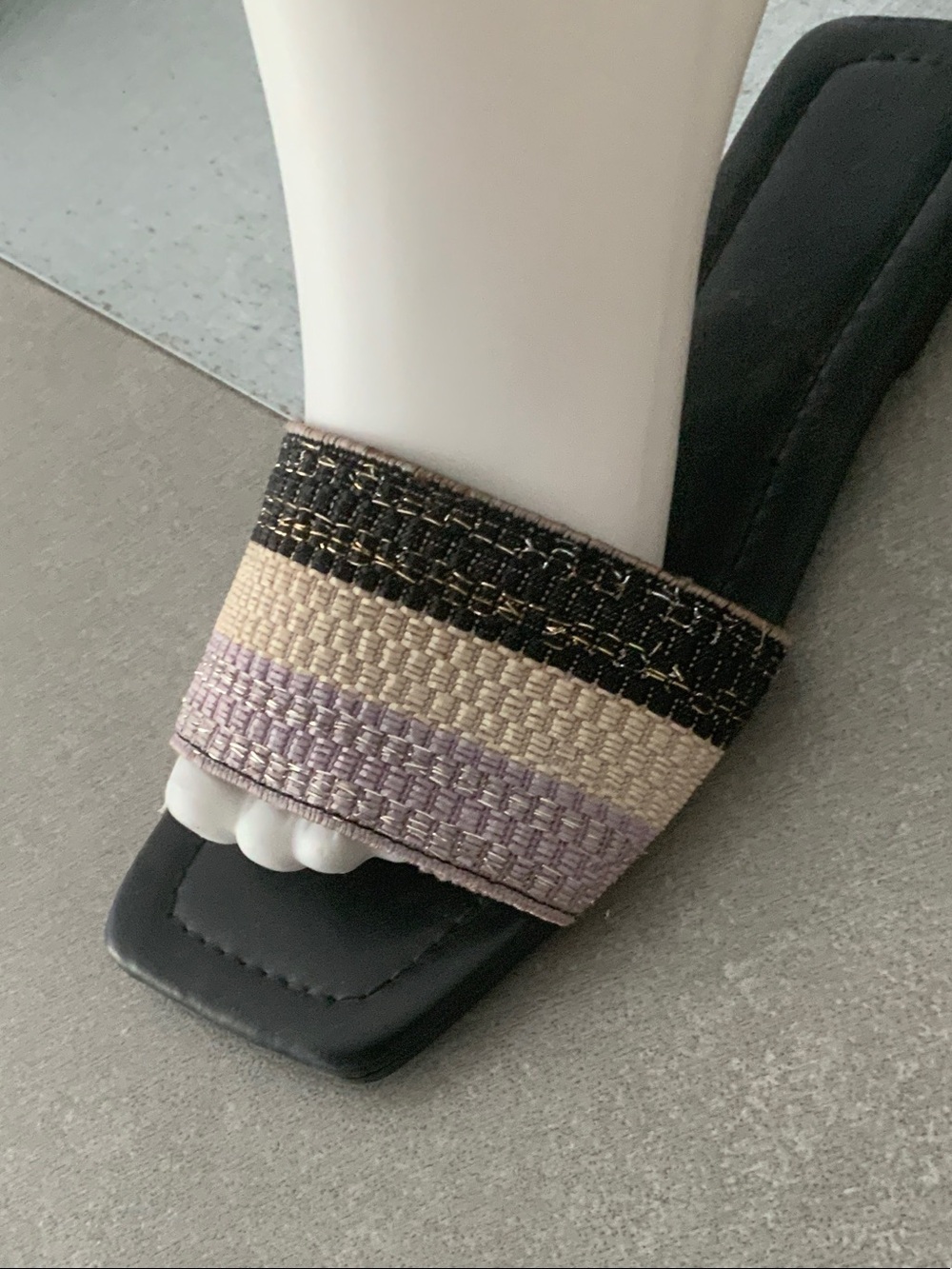 Woven Strap Slide Sandal - Black, Cream & Lavender